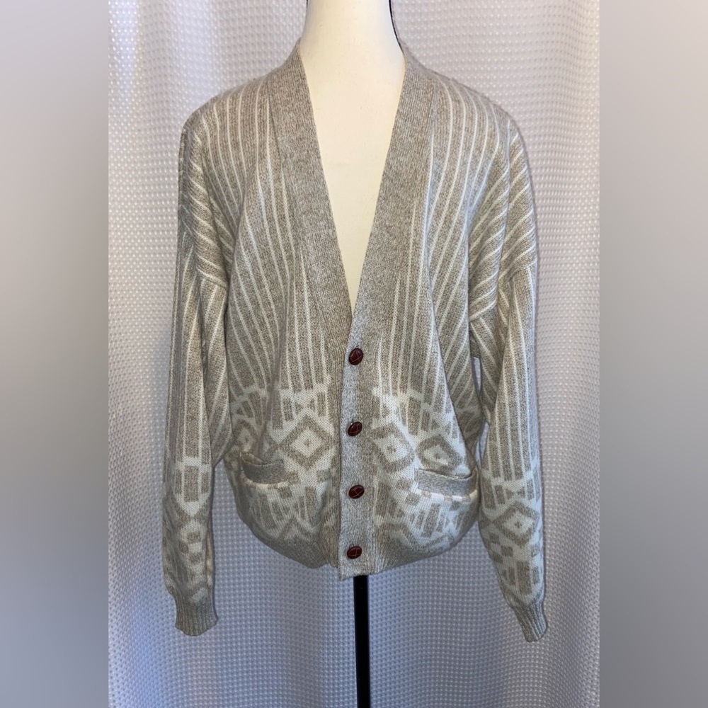 Mens VINTAGE Sears oatmeal and cream buttoned knitted cardigan size‎ Medium